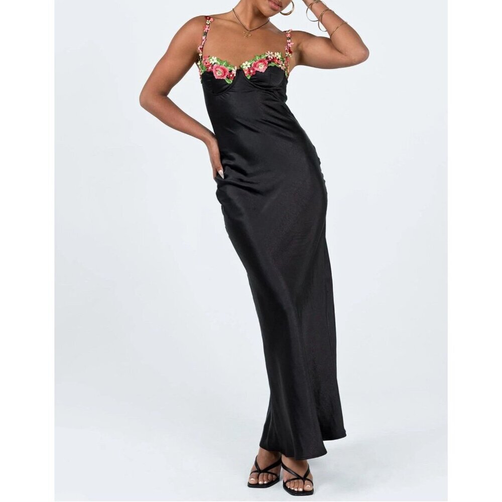 Princess Polly Kenzie Size XS Maxi Dress Black Coquette Sexy Prom Party Holiday